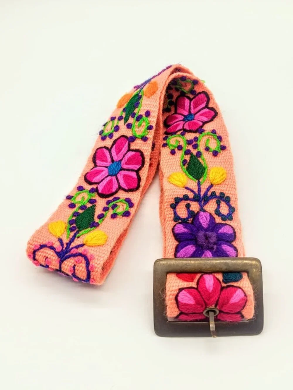 Peruvian Multicolor Wool Floral Hand-Embroidered Belt